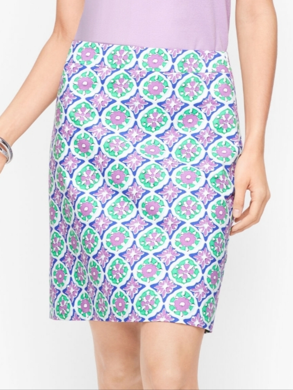 Talbots Petite Cotton Stretch Canvas Multi-Color Floral Medallion Print Skirt